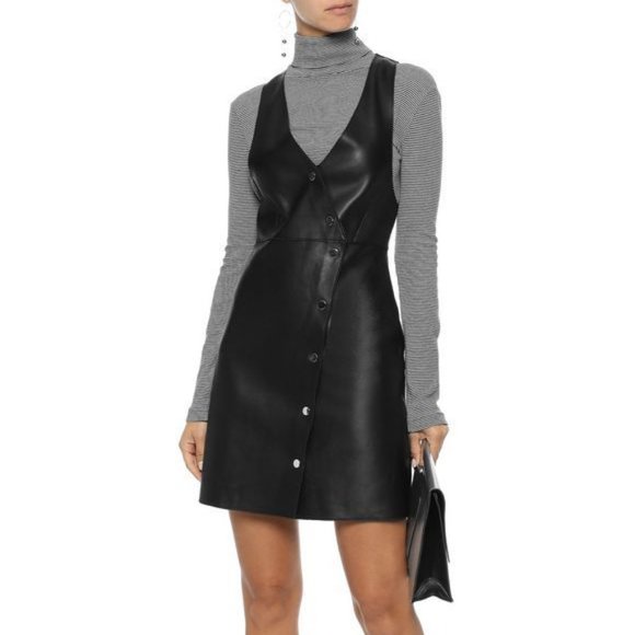 Maje Dresses & Skirts - MAJE Women's Rajani V-Neck 100% Authentic Leather Dress (black) NWT